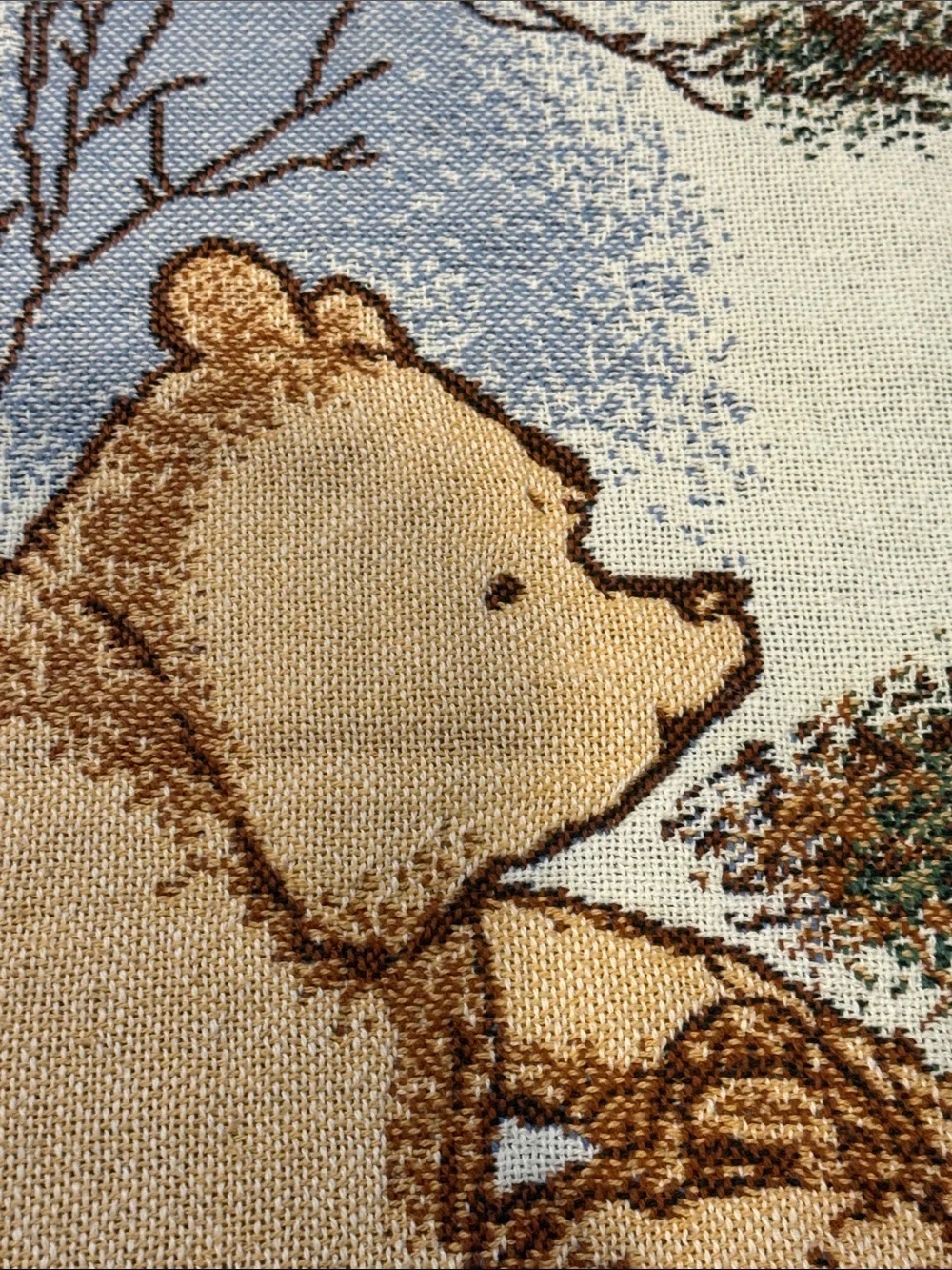 Disney Winnie the Pooh Beige, Brown, Green Tapestry Throw 3.25 x 4.25
